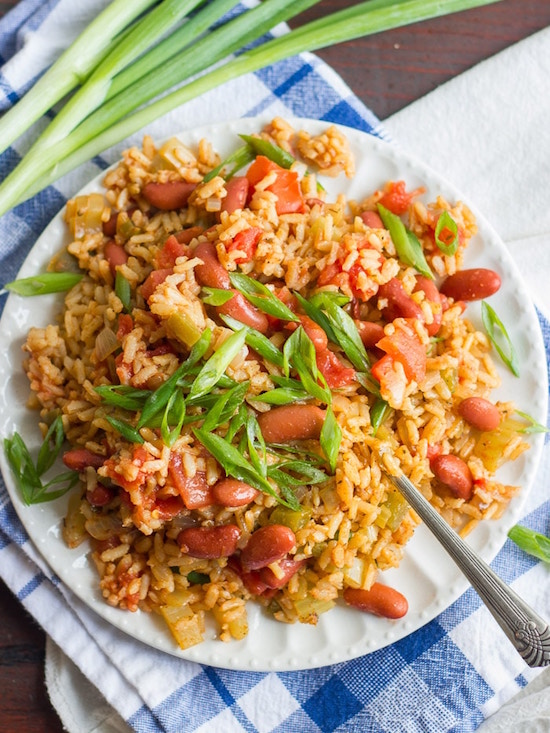 vegan jambalaya with beyond sausage